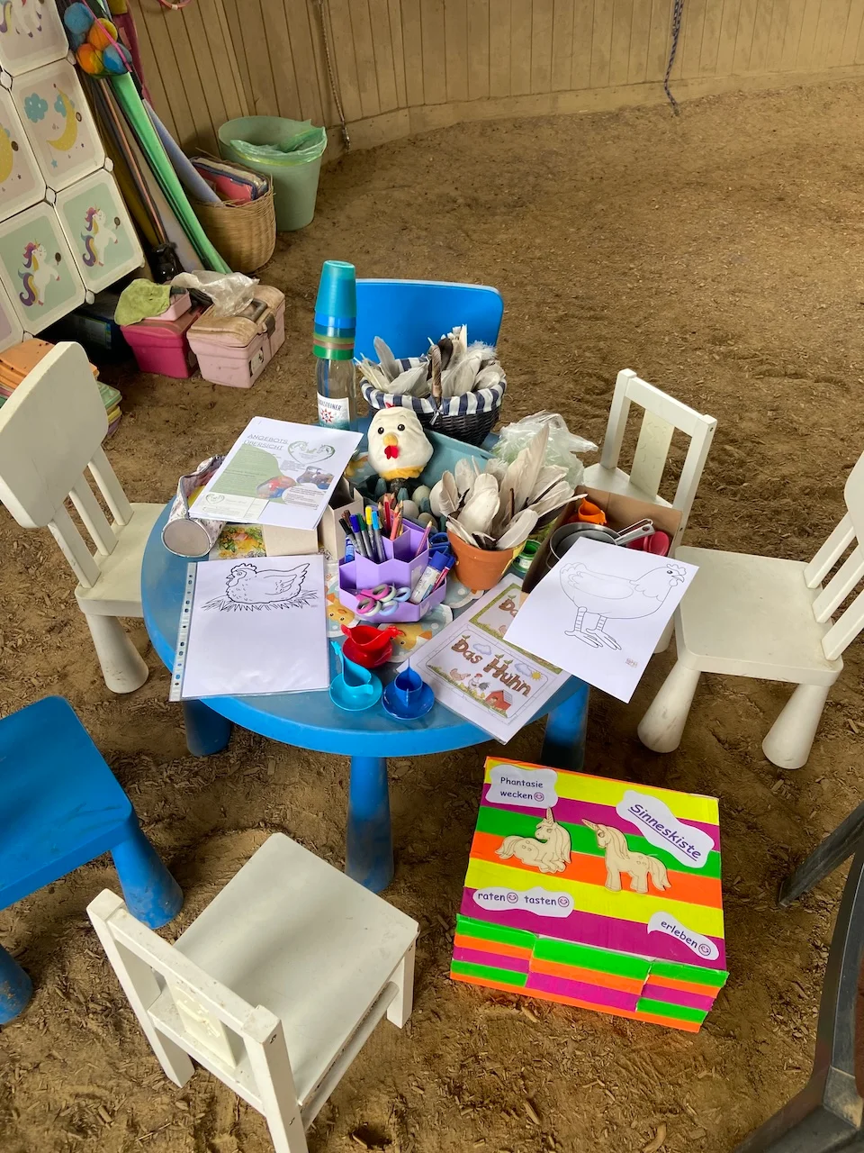 Ein Kind im Rollstuhl sitzt drinnen mit einem Hund, beleuchtet von warmem Sonnenlicht, das durch ein großes Fenster fällt.